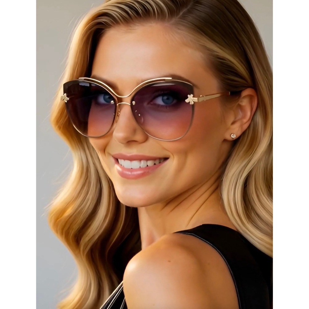 Womens Oversized Butterfly Sunglasses Gold Bee Accents Purple Orange Gradient